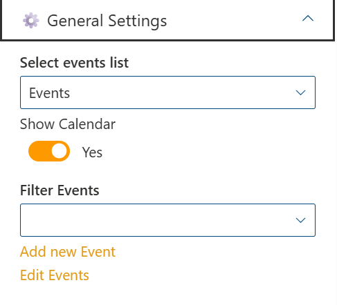 Events Calendar Property Pane