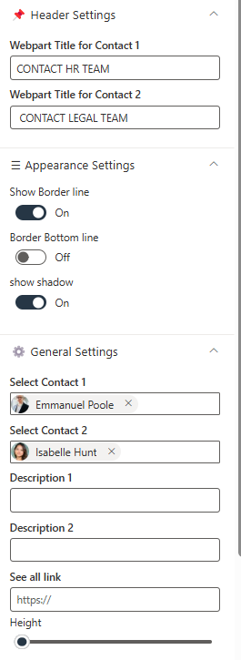 Contact Cards Property Pane