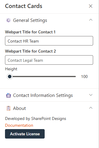 Contact Cards Property Pane