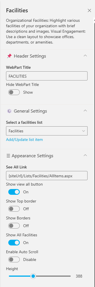 Facilities Pane