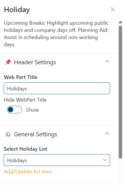 Holiday Property Pane