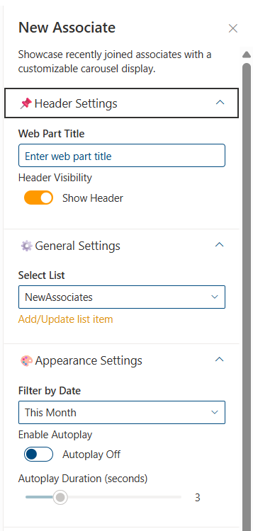 New Associate Property Pane