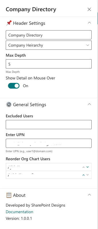 Organization Chart Property Pane