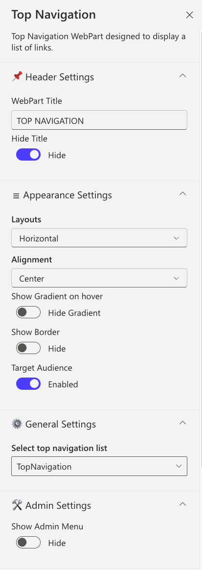 Top Navigation Settings